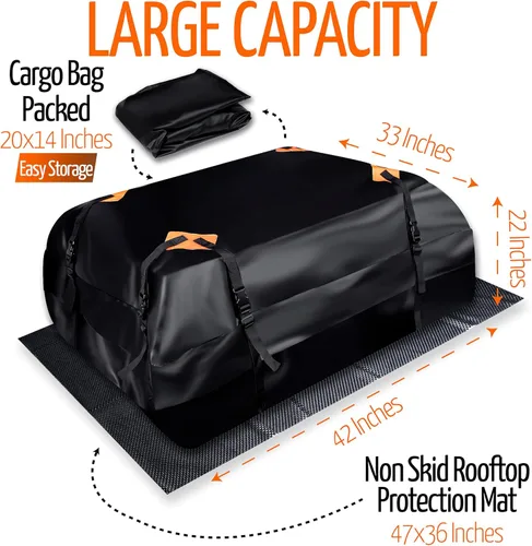 Vista 2 de ZONETECH - Bolsa de carga para techo de coche resistente al agua con tapete antideslizante protector – 8 correas reforzadas de calidad premium