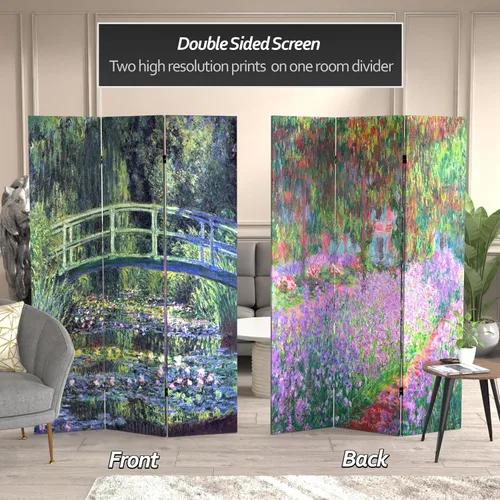 Vista 2 de Red Lantern 6 ft. Tall Double Sided Works of Monet Canvas Room Divider - Water Lily/Garden