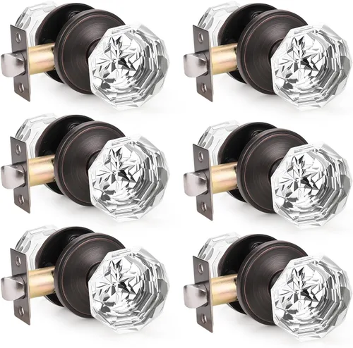 Vista 18 de Orger Paquete de 6 pomos de puerta de privacidad, manijas de puerta de vidrio transparente con acabado de níquel satinado, manijas de puerta