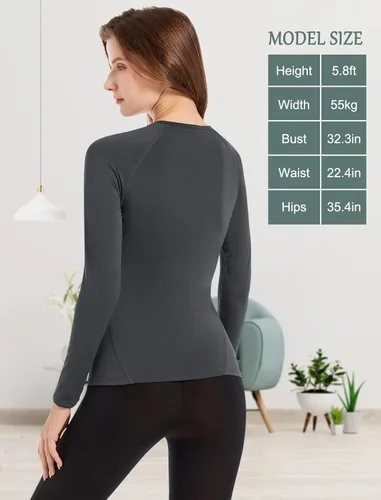 Vista 2 de MRIGNT Paquete de 2 camisetas térmicas de capa base para mujer, camiseta cómoda para mujer