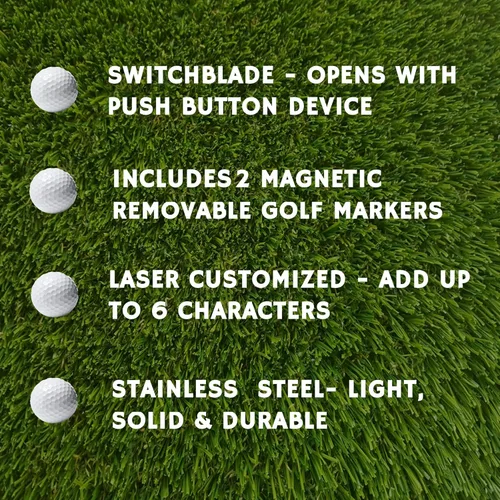 Vista 7 de Indiana Metal Craft Switchblade Divot Herramienta de reparación de acero inoxidable personalizada con dos marcadores de bola (un repuesto)