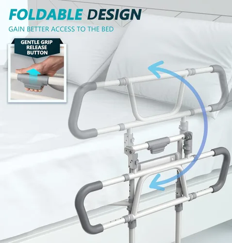 Vista 3 de Rieles de cama plegables para adultos mayores, riel de asistencia lateral de cama para personas mayores con rieles de protección extensibles