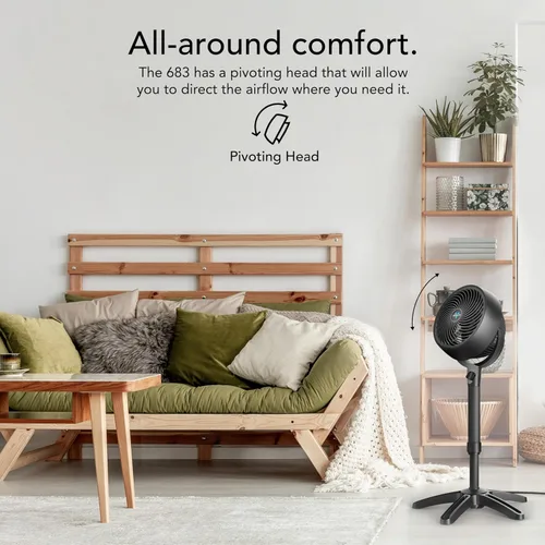 Vista 4 de Vornado 683 Medium Pedestal Whole Room Air Circulator Fan, 3 Speed Control, Adjustable Standing Height, 32 to 38 Inches, Powerful Pedestal Standing