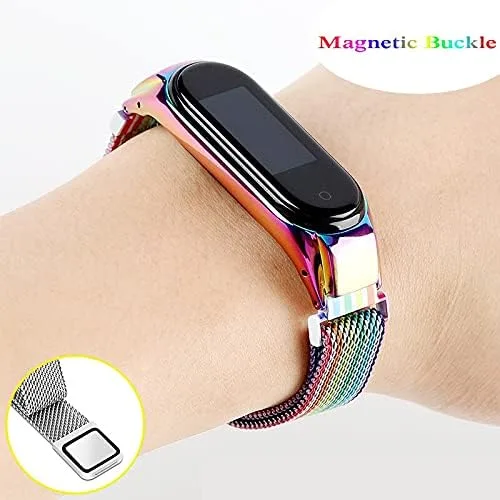 Vista 4 de Stainless Steel Magnetic Absorption Loop Metal Mesh Watch Band Replacement Bands Compatible for Xiaomi Mi Band 3 4 5 6 Strap