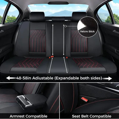 Vista 3 de FLORICH Juego completo de fundas de asiento de automóvil, fundas de asiento de cuero para automóviles, protector de asiento de automóvil