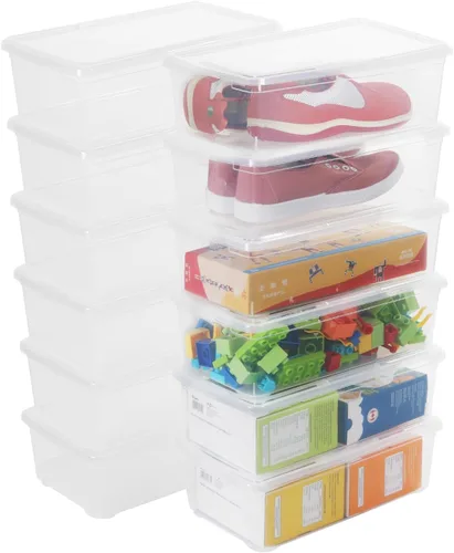 Cajas transparentes para zapatos, 12 cajas de almacenamiento de plástico con tapa de pestillo, cajas de almacenamiento rectangulares duraderas con