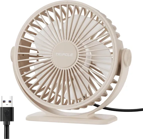 TriPole Ventilador de Escritorio USB Pequeño Ventilador Personal Portátil, 3 Velocidades Ajustables Brisa Fuerte Mini Ventilador Eléctrico, Rotación