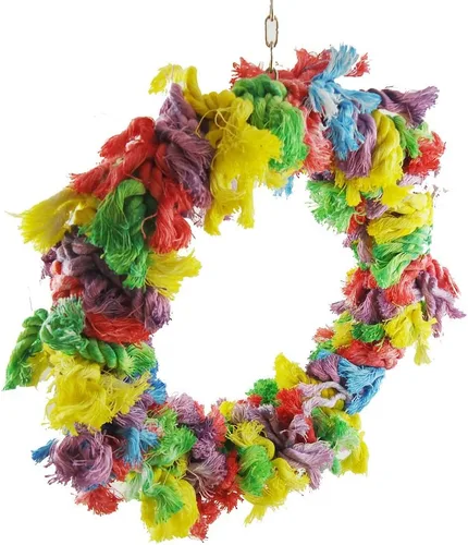 Vista 4 de Litewoo Pajarita colorida cuerda de algodón masticable colgante guirnalda de pájaros para periquito periquito cacatúa guacamayo gris africano