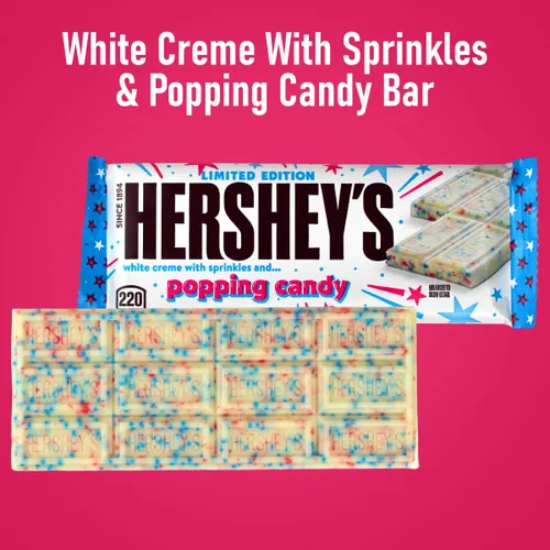 Vista 4 de Hershey's Poppping Candy edición limitada, crema blanca con chispas y barra de caramelo para una deliciosa indulgencia dulce, añade diversión