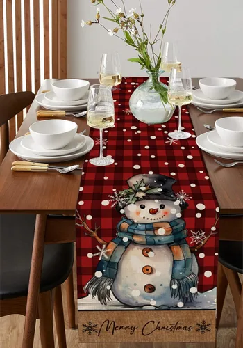 Vista 4 de Christmas, Cotton Linen Long Table Runner 13 x 108 inch Non-slip Rectangular Kitchen Coffee Dining Table Decor for Wedding Party Holiday Dinner