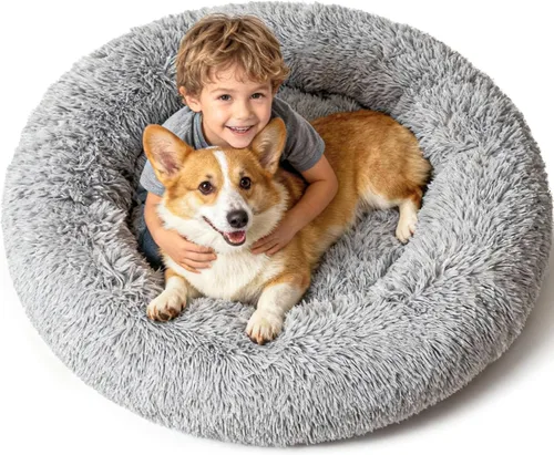 Vista 12 de Cama ortopédica para perros grandes, impermeable, con forma de dona, espuma viscoelástica calmante con gel refrescante, funda extraíble