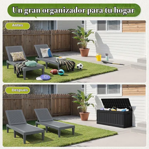 Vista 5 de Flamaker Caja de Almacenamiento al Aire Libre de 80 Galones de Resina Impermeable Caja de Cubierta Caja de Entrega con Textura de Madera Contenedor