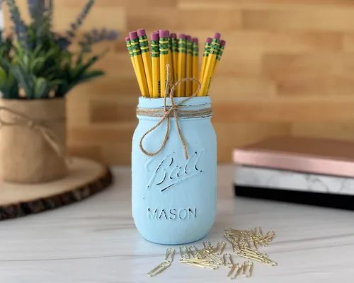 Vista 8 de Centros de mesa de tarro de masón azul para mesas, tarros de masón pintados para centros de mesa, decoración de baby shower, decoraciones de tarros