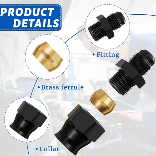 Vista 3 de 2 piezas de 6 a macho a 3/8 pulgadas de línea dura, adaptador de accesorios de línea de combustible, aleación 6 A, accesorio anodizado negro