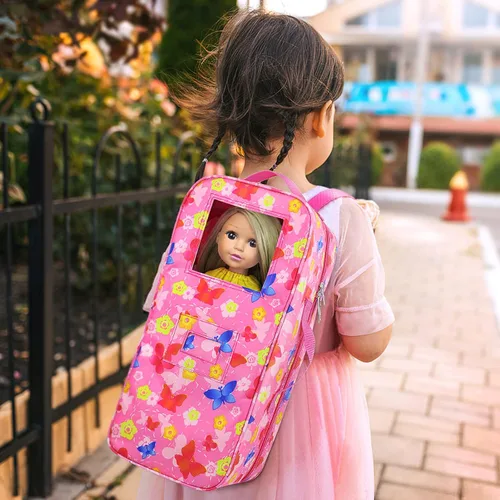 Vista 6 de ZITA ELEMENT Bolsa de Viaje de Calidad para Muñeca de 14.5 Pulgadas con Diseño de Mariposa para Accesorios de Muñeca de 14-14.5 Pulgadas