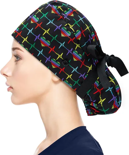 Vista 15 de Fesciory - Gorras de trabajo ajustables con botón y banda para el sudor, gorras con bolsa para cola de caballo para mujer, para cabello largo
