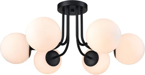 Vista 17 de Lámpara de techo semiempotrada moderna de metal negro de 3 luces con pantalla de vidrio de globo blanco, lámpara de montaje en techo para pasillo