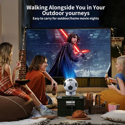 Vista 4 de Mini proyector con WiFi y Bluetooth, proyector de película portátil con rotación de 180°, compatible con 4K 1080P para proyector al aire