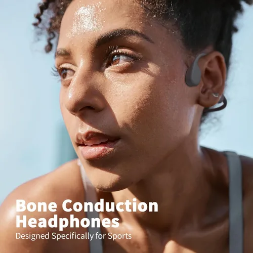 Vista 2 de Auriculares de conducción ósea, Bluetooth 5.4, auriculares inalámbricos con micrófono, auriculares deportivos IPX6 para correr (gris)