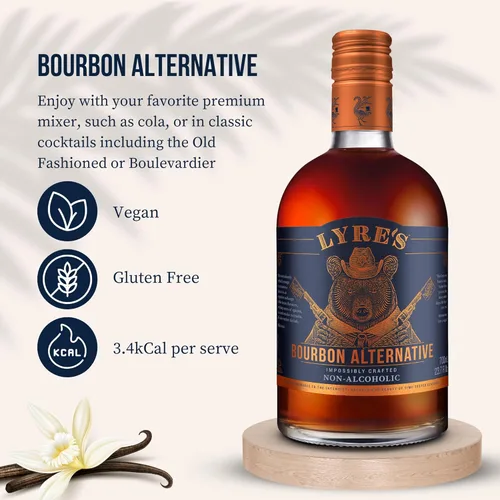 Vista 3 de Licores Premium Sin Alcohol de Malt Americano Lyre's, Móctails y Bebidas Sin Alcohol, Estilo Bourbon, 700mL (23.7 Fl Oz) *Nuevo* Botella con Tapa