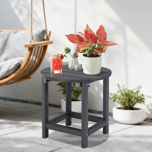 Vista 5 de LZRS Mesa Lateral Redonda Adirondack para Patio Mesa de Esquina, Mesas Laterales para Exteriores para Patio, Jardín, Piscina, Complemento