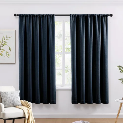 Vista 18 de WRENSONGE Cortinas opacas para dormitorio, cortinas opacas negras de 63 pulgadas de largo para sala de estar, ventanas, cocina, habitación, cortinas