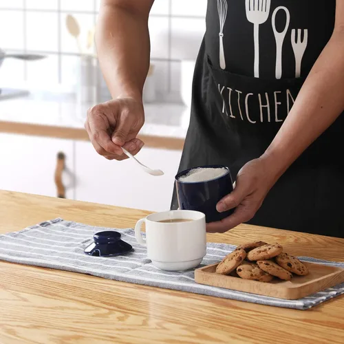 Vista 5 de ONTUBE Azucarero de cerámica con tapa y cuchara, cuenco de sal, caja de condimentos de porcelana, 8 onzas (azul marino)