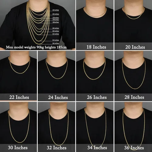 Vista 6 de Cadena de torzal de acero inoxidable chapada en oro real de 18quilates, cadena de 0.059, 0.098 y 0.196pulgadas de ancho (1.5, 2.5 y 5mm)