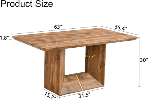 Vista 3 de Mesa de comedor rectangular de 63 pulgadas para 4-6 personas, mesa de cocina de color madera, mesas de comedor rectangulares de estilo moderno