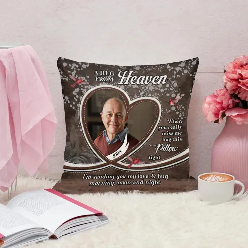 Vista 5 de ENCYCOM Almohada personalizada con texto en inglés "A Hug from Heaven", regalo de condolencias por pérdida de seres queridos, regalos de recuerdo