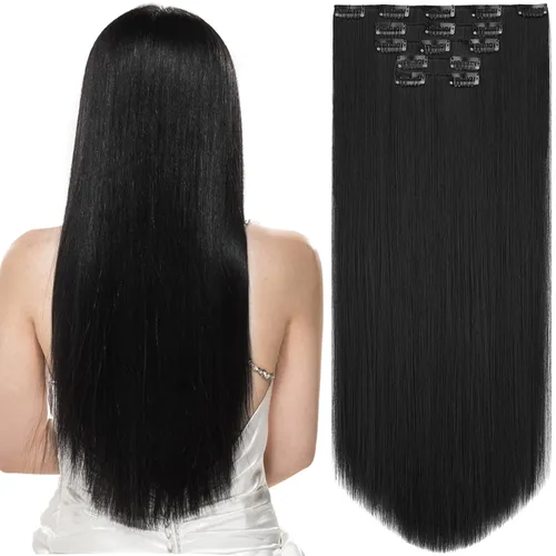 Vista 42 de HSPJHTM Extensiones de cabello castaño rojizo con clip, extensiones de cabello sintético de 22 pulgadas para Halloween, extensiones de cabello