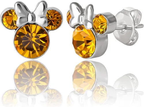 Disney - Aretes tipo dormilona con diseño de Minnie Mouse para mujer, joyería de piedras natales
