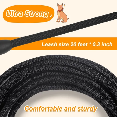 Vista 3 de Vivifying Correa larga flotante para perro, correa de entrenamiento para perros de 20 pies, cable de control con mango cómodo para exteriores, Negro