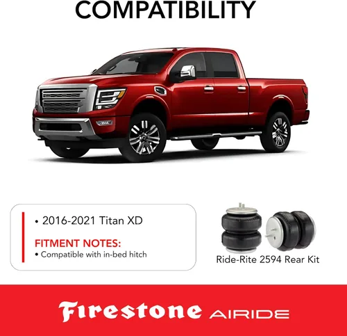 Vista 4 de Firestone Airide 2594 Ride-Rite - Kit de resortes de aire traseros para Titan XD 2016-2021 5-100 PSI Capacidad de carga de 5,000 libras