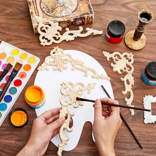 Vista 5 de 4 piezas de apliques de madera onlays decorativos de madera DIY apliques y onlays para muebles sin pintar esquina tallada para armario puerta cama