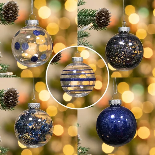 Vista 3 de Juego de 25 adornos de bolas navideñas para mascotas de 2.63 pulgadas, bolas de plástico transparente inastillables para el árbol de Navidad