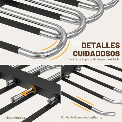 Vista 5 de HUITEM - Percha para pantalones que ahorra espacio de 6 niveles, antideslizante, de acero inoxidable, paquete de 2, color negro