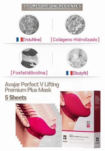 Vista 2 de Máscara de doble barbilla Creator Avajar Caffeine V Lifting Premium Plus+ Máscara 5 piezas - Máscara de línea en V Máscara de línea de cara