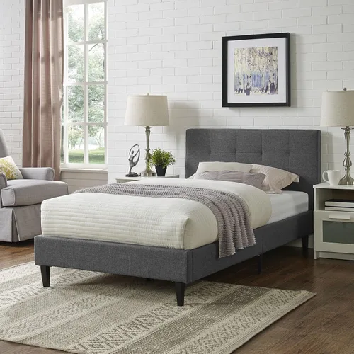 Vista 7 de Modway Linnea - Cama tapizada de plataforma blanca con soporte de listones de madera