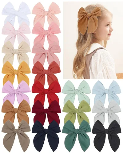 Vista 15 de doboi 20 PCS Lazos Fable de 4.5 Pulgadas Pinzas para el Cabello para Bebés y Niñas Lazos de Algodón y Lino para Niñas Accesorios para el Cabello