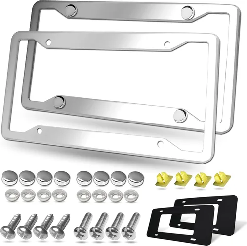 Vista 13 de BGGTMO Marcos de Matrícula de Aluminio Negro Mate - Paquete de 2 Cubiertas Resistentes para Placas de Automóvil Delanteras y Traseras, Soporte