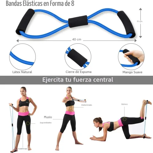Vista 8 de Rueda para abdominales, kit de ruedas de ejercicio abdominal 10 en 1 con bandas de resistencia, alfombrilla para rodillas, cuerda de saltar, barra