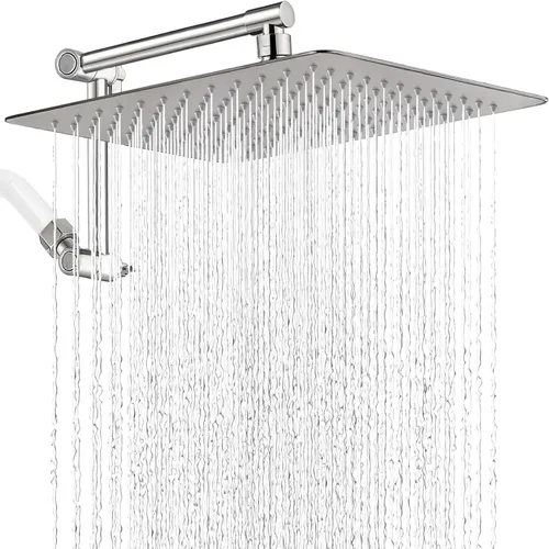 Vista 10 de G-Promise Regadera de lluvia de metal de 10 pulgadas con brazo de extensión ajustable de 13 pulgadas, cabezal de ducha de lluvia de alta presión