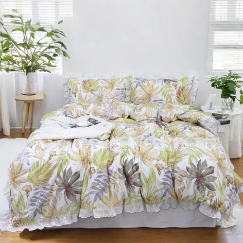 Vista 12 de Helthep Funda de edredón floral tamaño Queen, 100% algodón con estampado de hojas tropicales, funda de edredón botánica con estampado de árbol
