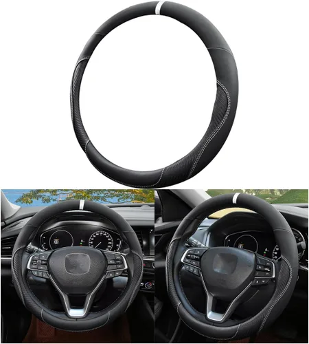 Vista 8 de Mandark Funda para volante de automóvil, de piel de microfibra antideslizante de 15 pulgadas, protector de volante de vehículo, accesorios