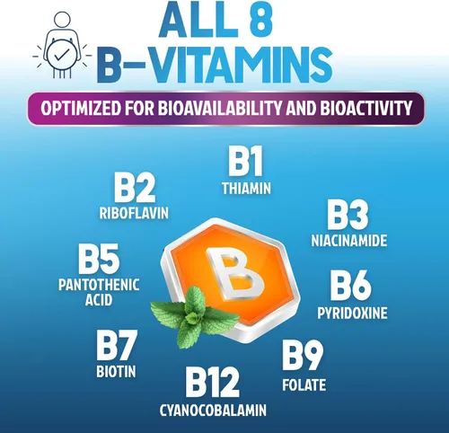 Vista 3 de B Complex Vitaminas Cápsulas – Complejo B-100 súper completo con vitamina B12 B6 C biotina folato y ácido fólico para apoyo inmunológico