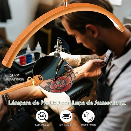 Vista 3 de AURELLE Half Moon Luz para Pestañas - Lámpara de Pie LED Ajustable para Pestañas con Lupa 4X y Soporte para Teléfono para Extensiones de Pestañas