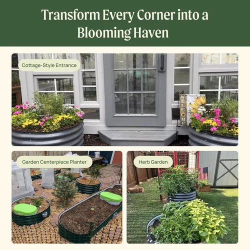 Vista 3 de Cama elevada de jardín de 17" de alto para hierbas como albahaca, lavanda y salvia, maceta redonda de 30" de ancho para frutas y tomate, contenedor