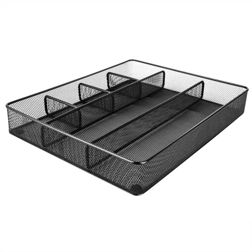 Amazon Basics Organizador de cajones de escritorio para oficina y hogar, malla de metal, antideslizante, 6 compartimentos, color negro