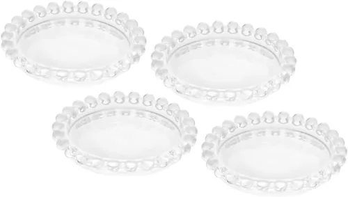 Vista 10 de WOLFF - Juego de 4 platos de postre de cristal con cuentas de perla, platos de ensalada y aperitivos de vidrio transparente de 8 pulgadas